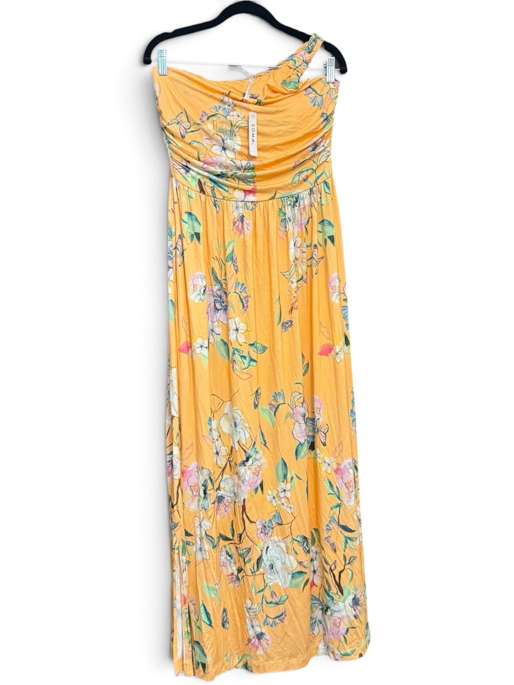 NWT Soma One-Shoulder Yellow Floral Maxi Dress Size M